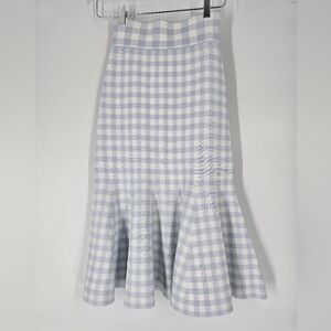 Jonathan Simkhai Gingham Blue White Mermaid Stretch Midi Skirt Size XS